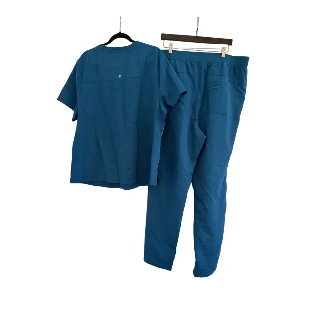 NWT Fabletics Scrub Set Vital Top/Ion Pant Womens 2X/Tall Caribbean Blue READ - Picture 2 of 16